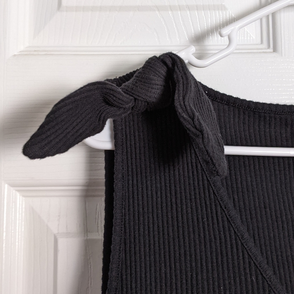New Who What Wear Black Faux-Wrap‎ Bow Tied Shoulder Tank Top Size XXL - Picture 5 of 7